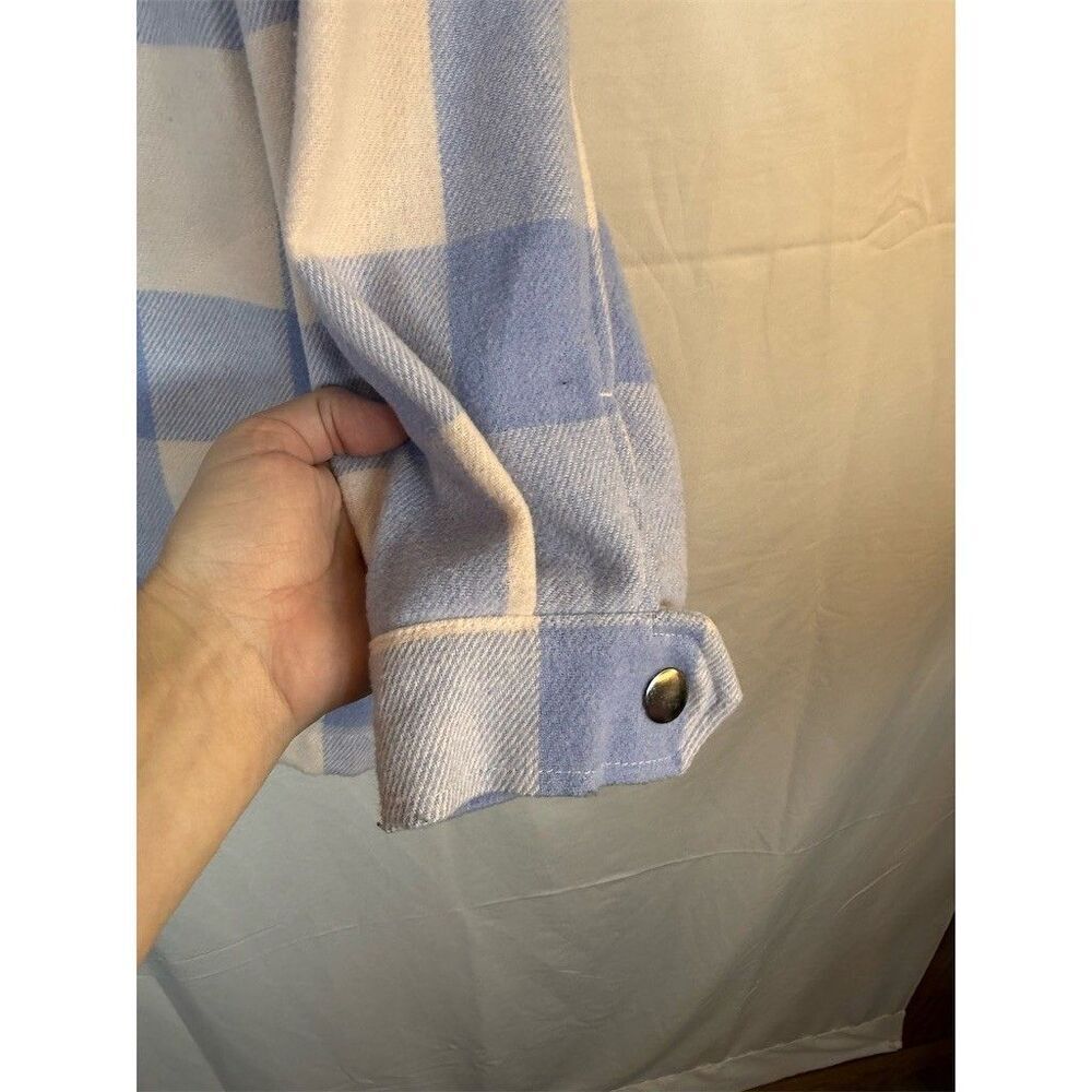 HFX Shacket Shirt Jacket Womens Size S Blue & Cream Plaid Snap Front Cozy - Picture 5 of 15
